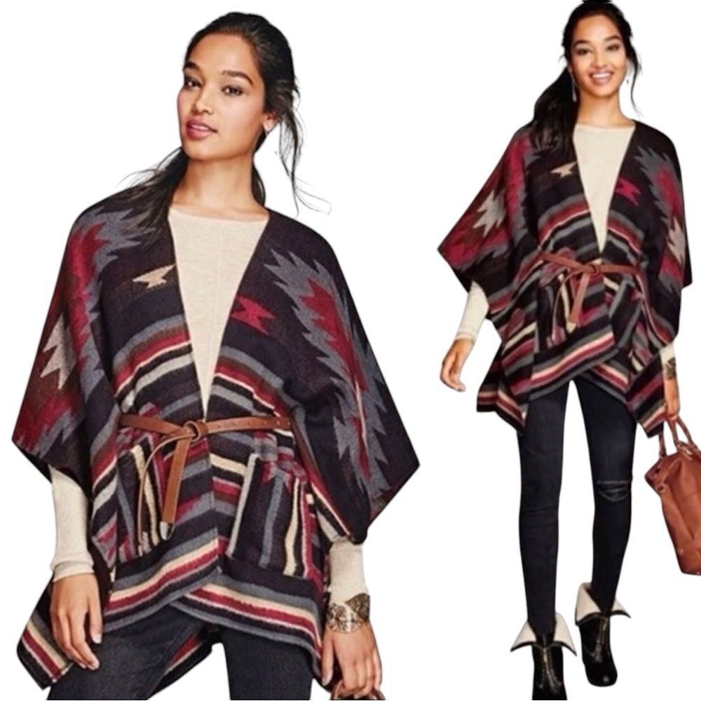 ‎Mark Southwest Aztec Tie Belt Soft Poncho -- XS/S